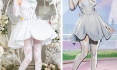 碍事梨体模COS婚礼服隐形女：白丝白裙太绝了