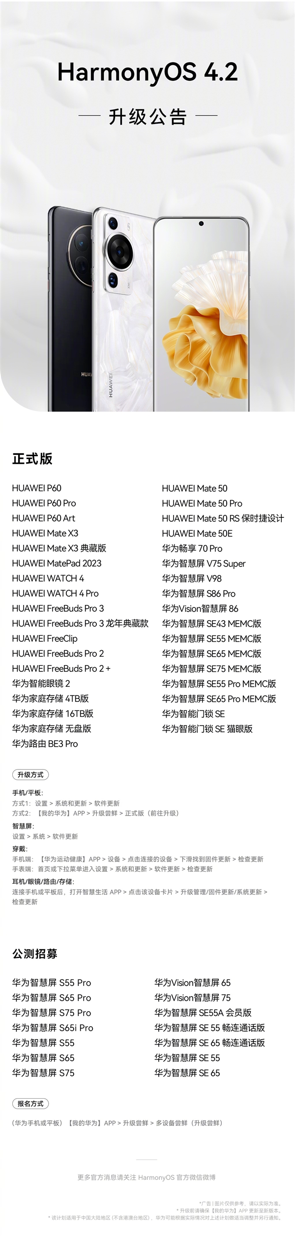 流畅如新！华为P60、Mate 50等35款设备宣布升级HarmonyOS 4.2正式版 华为P60 Mate 50 HarmonyOS 第3张