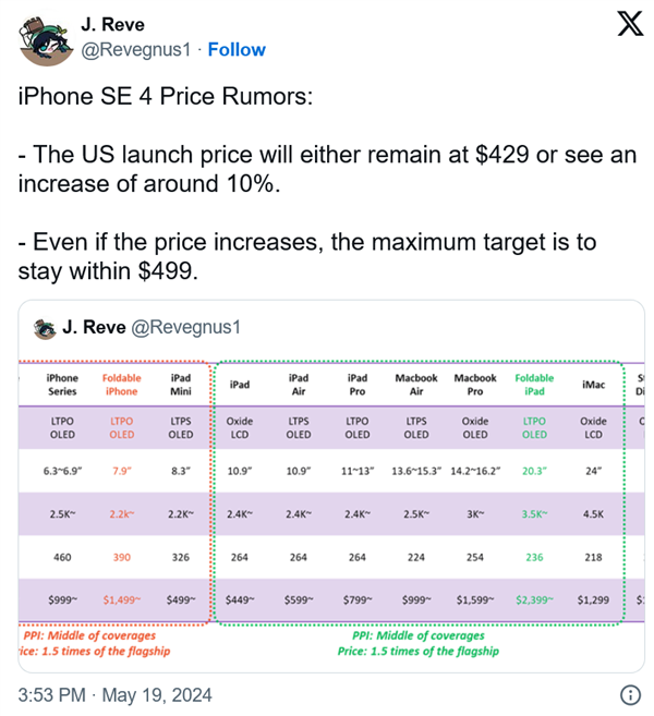 换上全面屏！iPhone SE4售价曝光：苹果要大涨价 iPhone SE4 第2张
