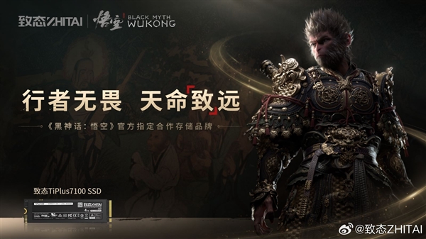 最强国产联动！致态与《黑神话：悟空》官宣合作：TiPlus 7100固态369元起 黑神话：悟空 TiPlus 7100固态 第1张