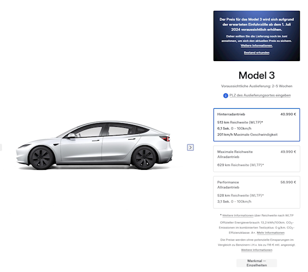 特斯拉：受欧盟关税影响 中国产的出口Model 3下月涨价 特斯拉Model 3 第1张