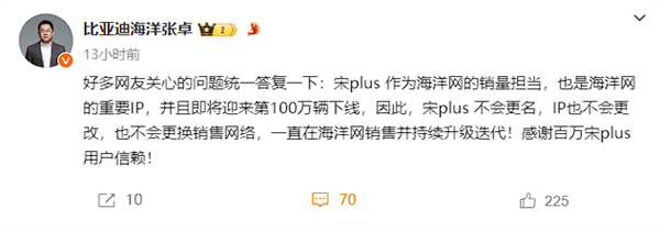 第100万辆宋PLUS将下线 比亚迪高管：不改名也不换销售渠道 宋PLUS 第2张