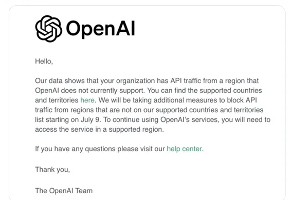 突发！ChatGPT母公司OpenAI：停止不支持国家API OpenAI 第2张