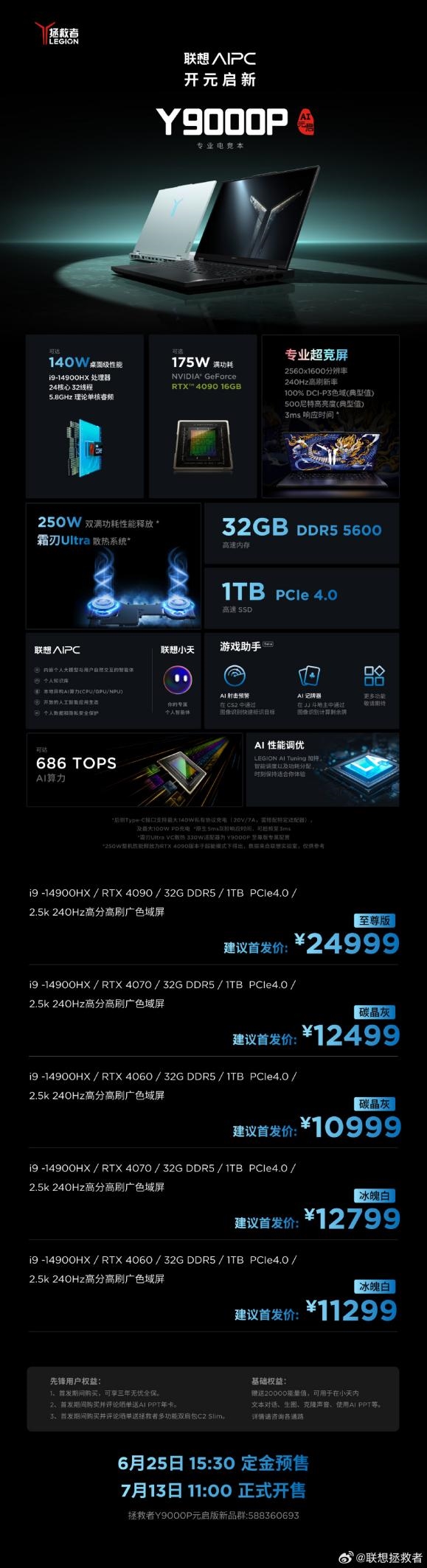 顶配24999元！联想拯救者Y9000P AI元启发布：最高RTX 4090、搭载小天智能体 联想拯救者Y9000P 第4张