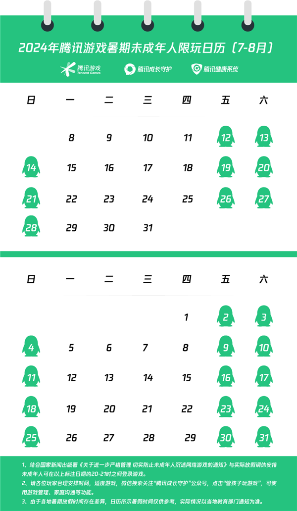 腾讯发布暑期未成年人限玩日历：仅周五六日能打游戏 平均每天25分钟 打游戏 第2张