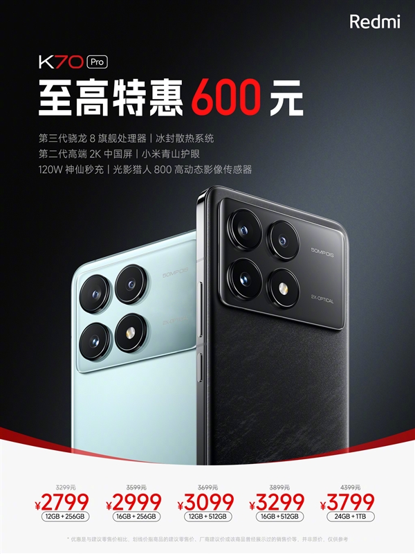 Redmi K70 Pro官宣降价：骁龙8 Gen3+2K直屏只要2799元 Pro 骁龙8 Gen3 第2张
