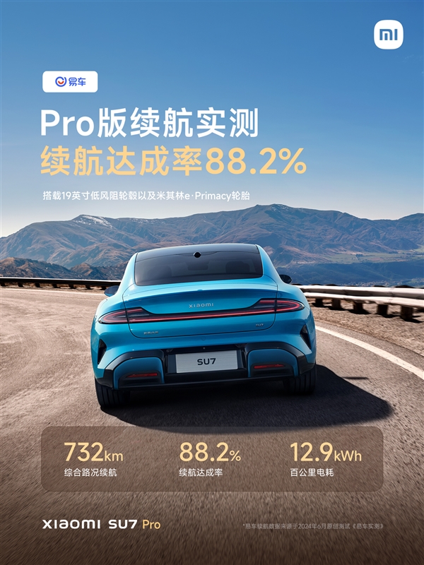 易车实测小米SU7 Pro版续航：达成率88.2%、百公里12.9度电 小米SU7 Pro版续航 第1张