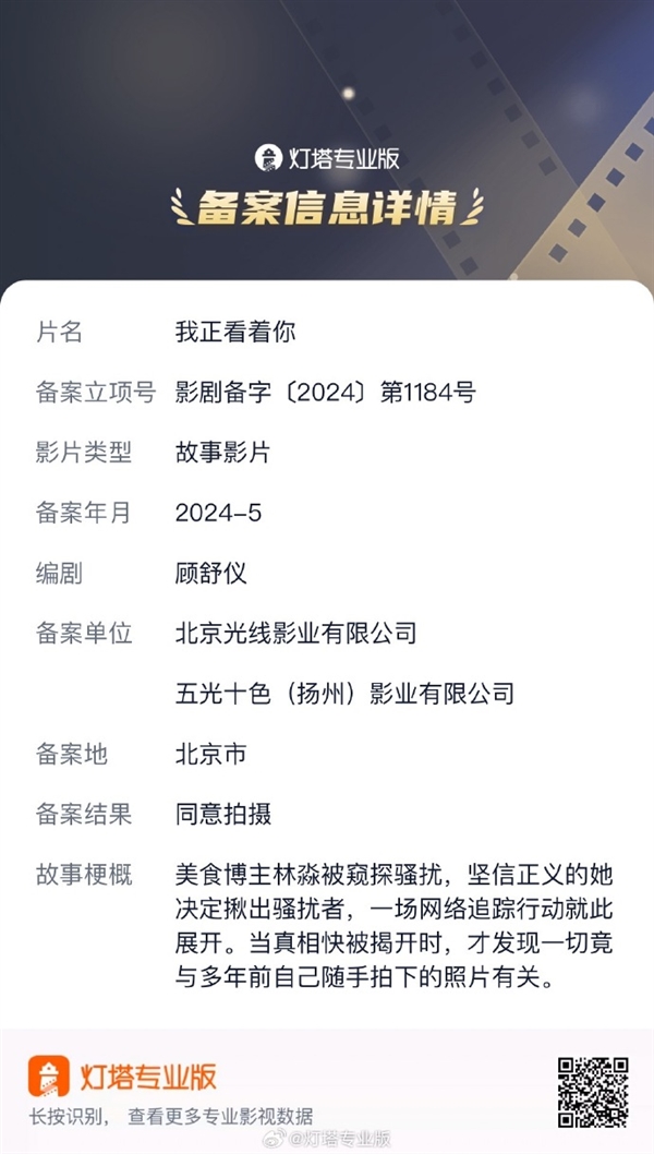 《消失的她》编剧新片《我正看着你》立项：美女博主被窥探骚扰 消失的她 我正看着你 第1张