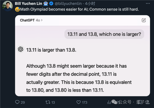 9.11和9.9哪个大？AI大模型集体翻车！要普及下小学数学！ AI大模型 第6张