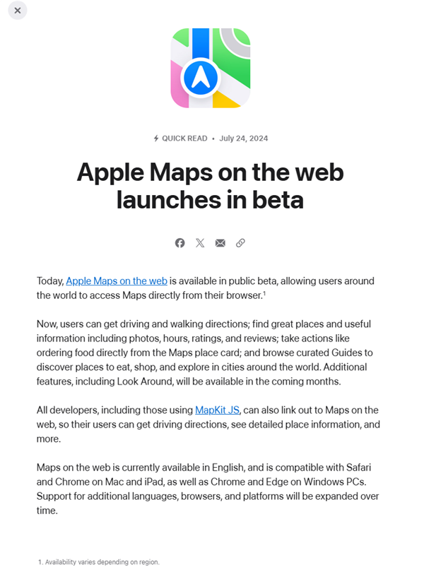 苹果推出Apple Maps网页版地图：兼容Win PC Chrome、Edge浏览器 苹果Apple Maps网页版 第2张