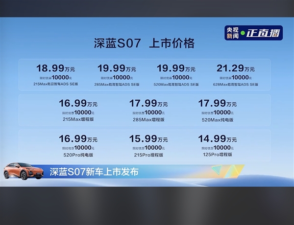 14.99万起 深蓝S07正式上市：20万内唯一华为高阶智驾SUV 深蓝S07 华为高阶智驾SUV 第2张