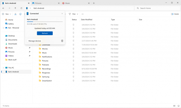 微软测试Win11新功能：电脑直接浏览和操作手机文件！ Win11新功能 第1张