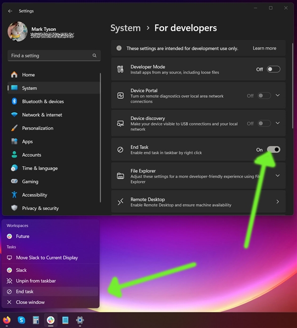 Windows 11隐藏小技巧：程序死掉 任务栏右键菜单强行关闭之 11 任务栏右键菜单 第2张