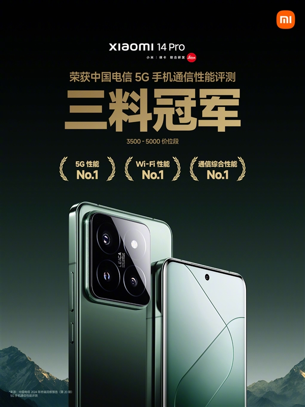 小米14 Pro获中国电信通信评测三料冠军：5G、Wi-Fi、通信综合性能全第一 Pro 第1张