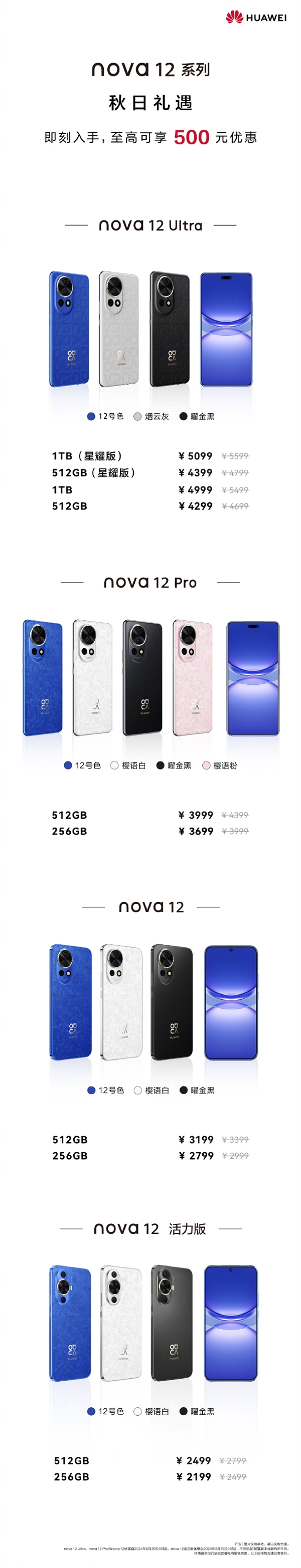 华为nova 13来了，nova 12系列降价：最高便宜500元 2199元起 13 nova 12 第2张