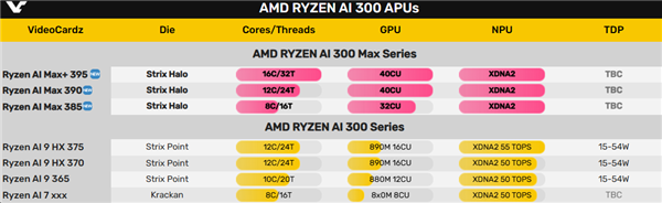 AMD顶级APU Strix Halo命名锐龙AI Max 300：显存可达96GB 锐龙AI 300 第2张