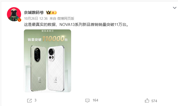 华为nova 13系列首销卖爆！单日销量破11万台 刷新2K-4K档纪录 13 第2张