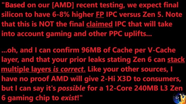 Intel彻底没法玩!AMD Zen6要用多层3D堆叠缓存:IPC提升超Zen5 AMD Zen6 多层3D堆叠缓存 第1张 Intel彻底没法玩!AMD Zen6要用多层3D堆叠缓存:IPC提升超Zen5 AMD Zen6 多层3D堆叠缓存 第1张