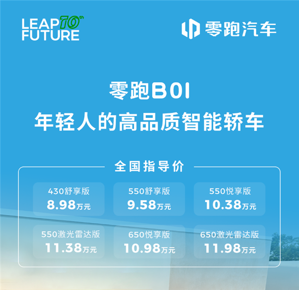 8.98万起！零跑B01正式上市：支持激光雷达+端到端智驾 零跑B01 第1张
