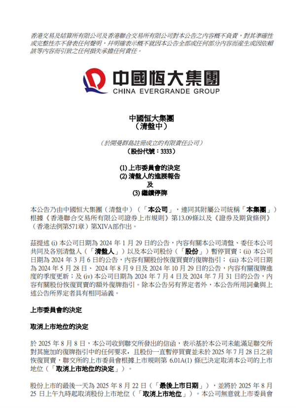 16年上市路终结 中国恒大将取消上市地位 中国恒大取消上市 第1张 16年上市路终结 中国恒大将取消上市地位 中国恒大取消上市 第1张
