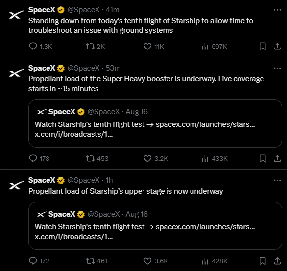 SpaceX星舰第十次试飞取消 地面系统出现问题 第1张 SpaceX星舰第十次试飞取消 地面系统出现问题 第1张