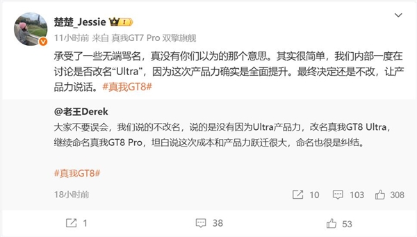 真我GT8 Pro没改名承受了一些骂名 CMO：真没有你们以为的那个意思 Pro 第1张