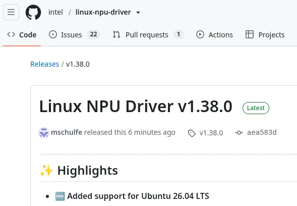 全平台兼容!英特尔NPU驱动1.38正式发布:官方支持Ubuntu 26.04 LTS Ubuntu 第2张 全平台兼容!英特尔NPU驱动1.38正式发布:官方支持Ubuntu 26.04 LTS Ubuntu 第2张