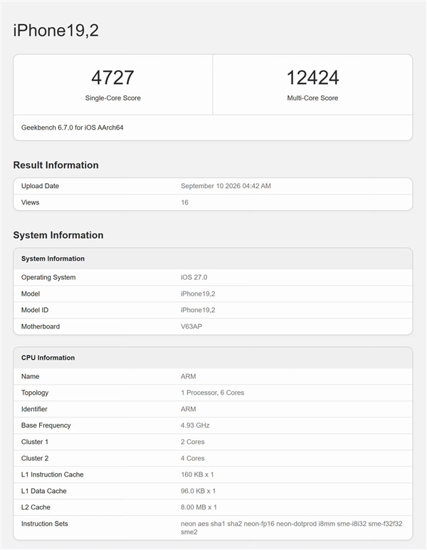 首发A20 Pro!iPhone 18 Pro Max跑分出炉:单核成绩突破4700分 性能无敌 iPhone Max跑分 第3张 首发A20 Pro!iPhone 18 Pro Max跑分出炉:单核成绩突破4700分 性能无敌 iPhone Max跑分 第3张