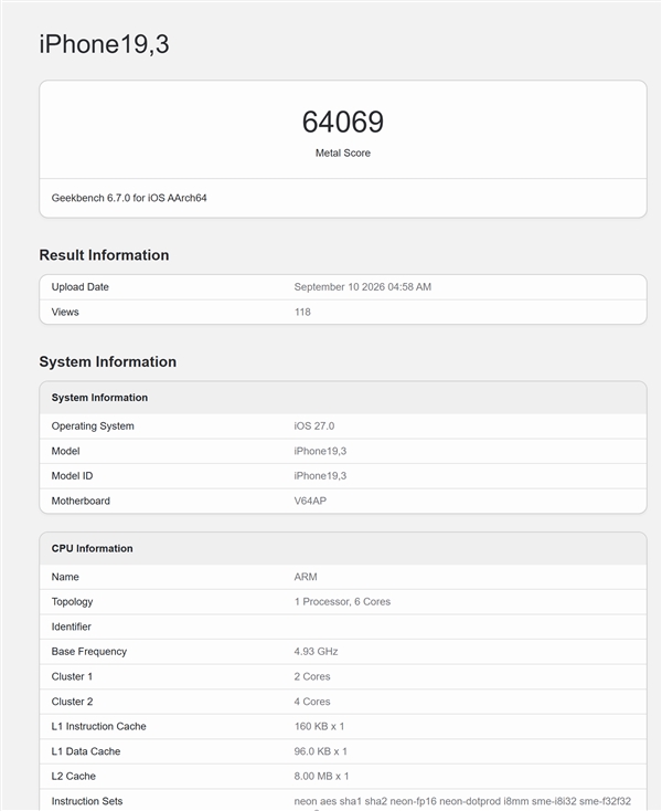首发A20 Pro!iPhone 18 Pro Max跑分出炉:单核成绩突破4700分 性能无敌 iPhone Max跑分 第2张 首发A20 Pro!iPhone 18 Pro Max跑分出炉:单核成绩突破4700分 性能无敌 iPhone Max跑分 第2张