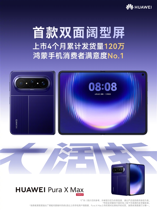 华为:Pura X Max上市4月发货量破120万!首创√2:1阔型屏 华为Pura Max 第1张 华为:Pura X Max上市4月发货量破120万!首创√2:1阔型屏 华为Pura Max 第1张