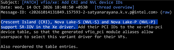 告别独占直通!Nova Lake核显确认支持SR-IOV:多虚拟机可共享GPU Nova Lake核显 SR-IOV 第1张 告别独占直通!Nova Lake核显确认支持SR-IOV:多虚拟机可共享GPU Nova Lake核显 SR-IOV 第1张